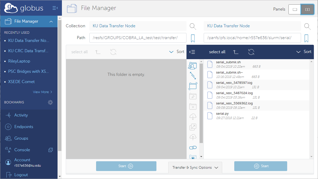 Screen shot of globus File Manager